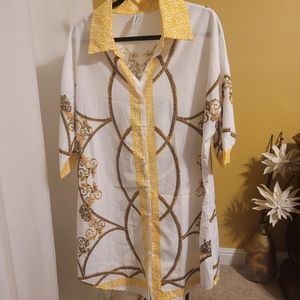 Mixed Print Button Down Dress Size L